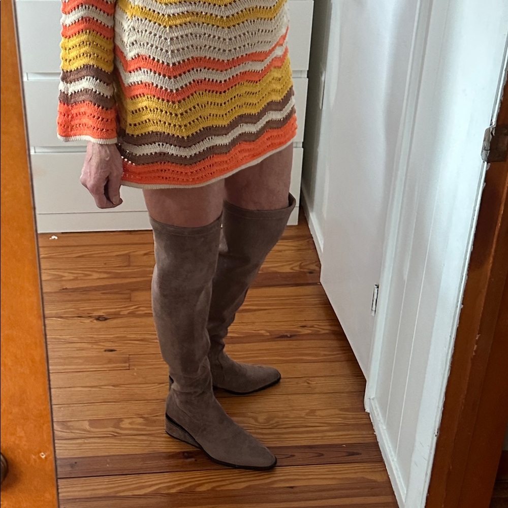 Torgeis Taupe Suede over the knee boots, tall tan boot, Madeline wedge heel boot - Picture 8 of 17